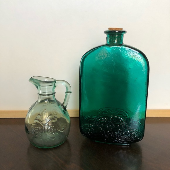 Vintage Blue Glass Jars // Bundle of Two